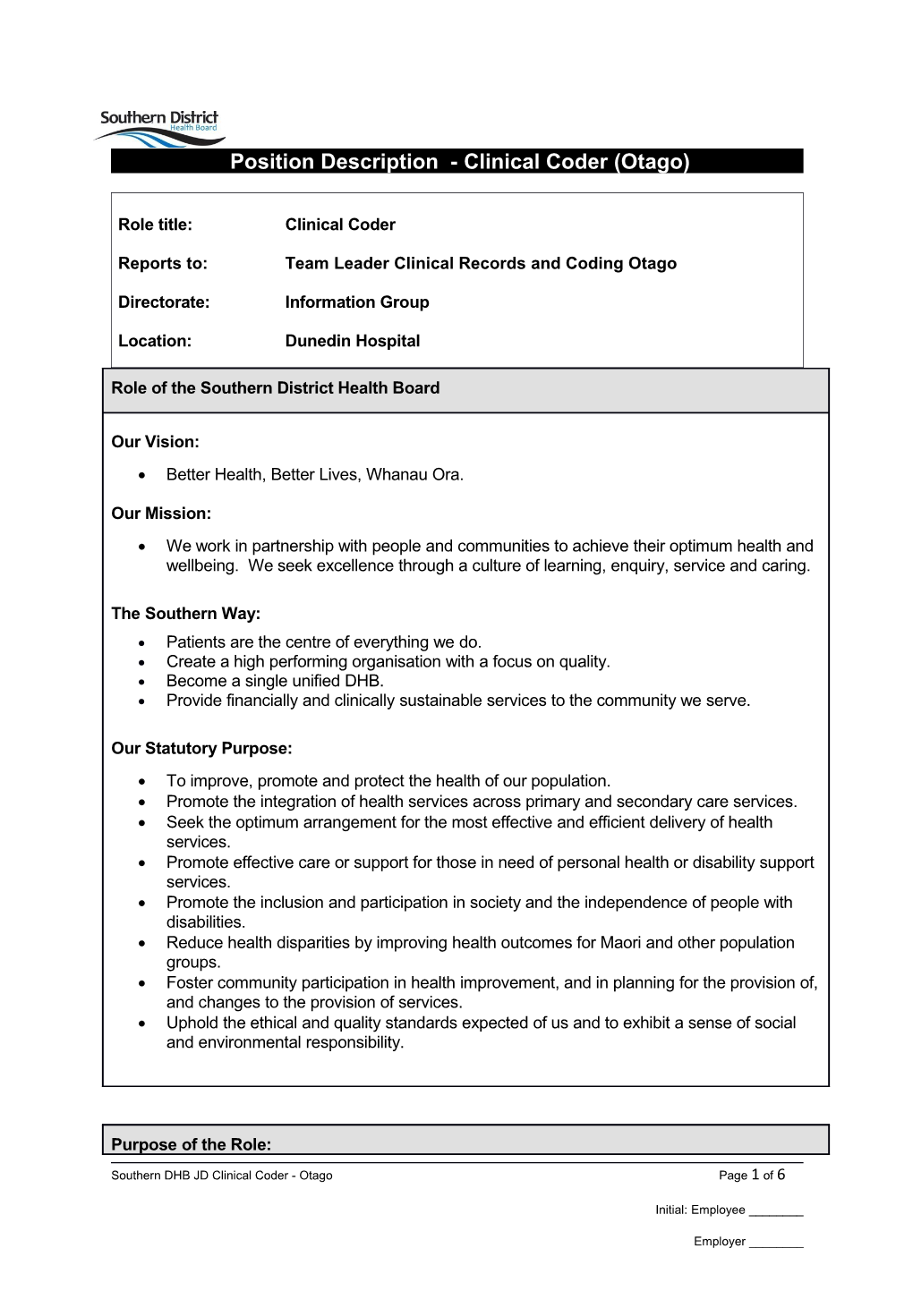 Position Description - Clinical Coder (Otago)