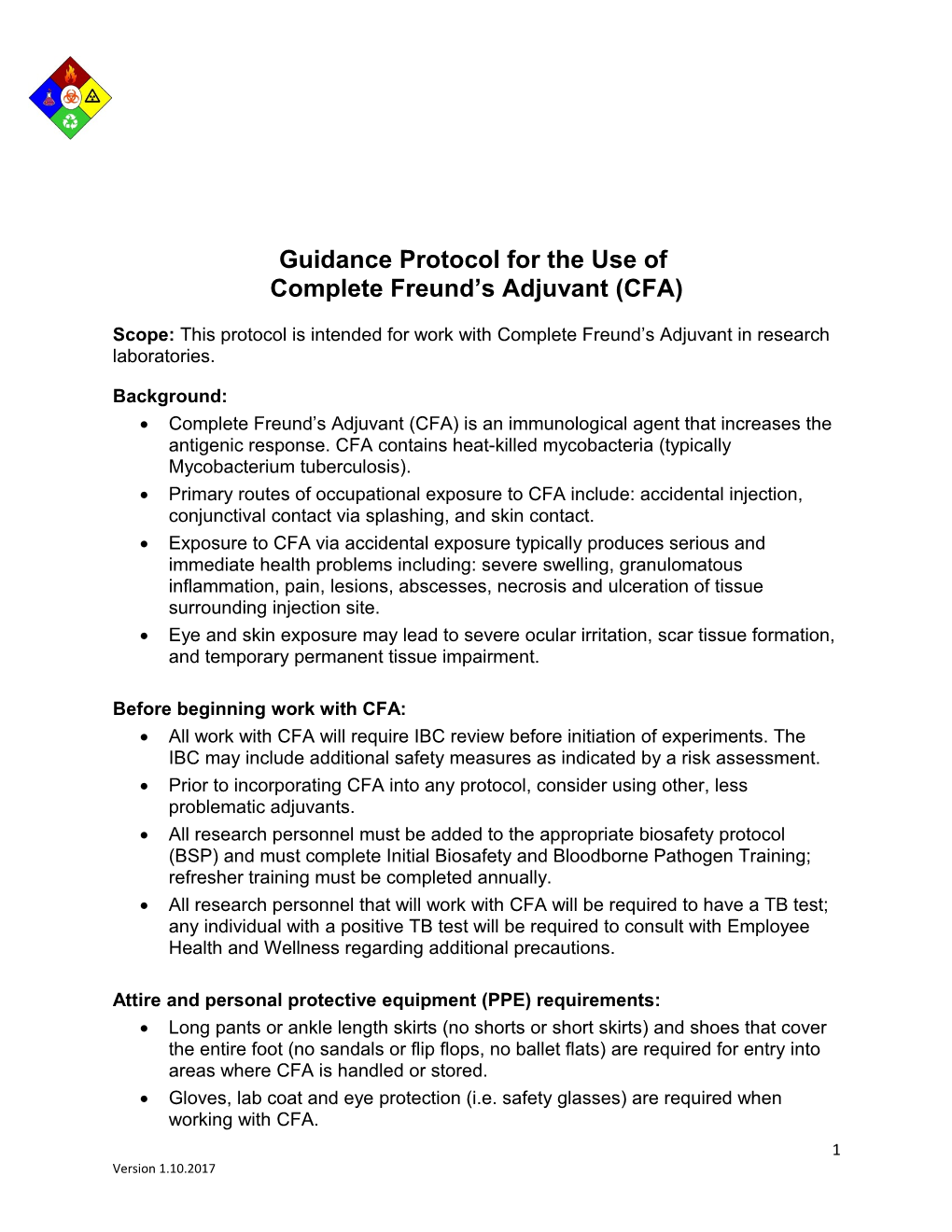 Guidance Protocol for the Use Of