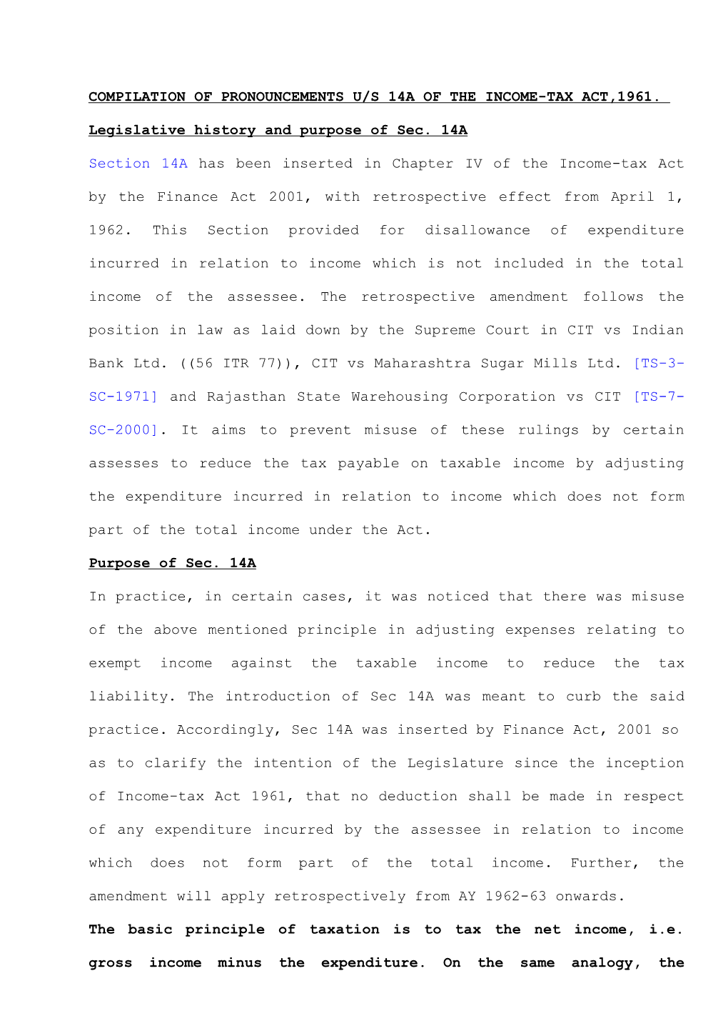 Compilation of Pronouncements U/S 14A of the Income-Tax Act,1961