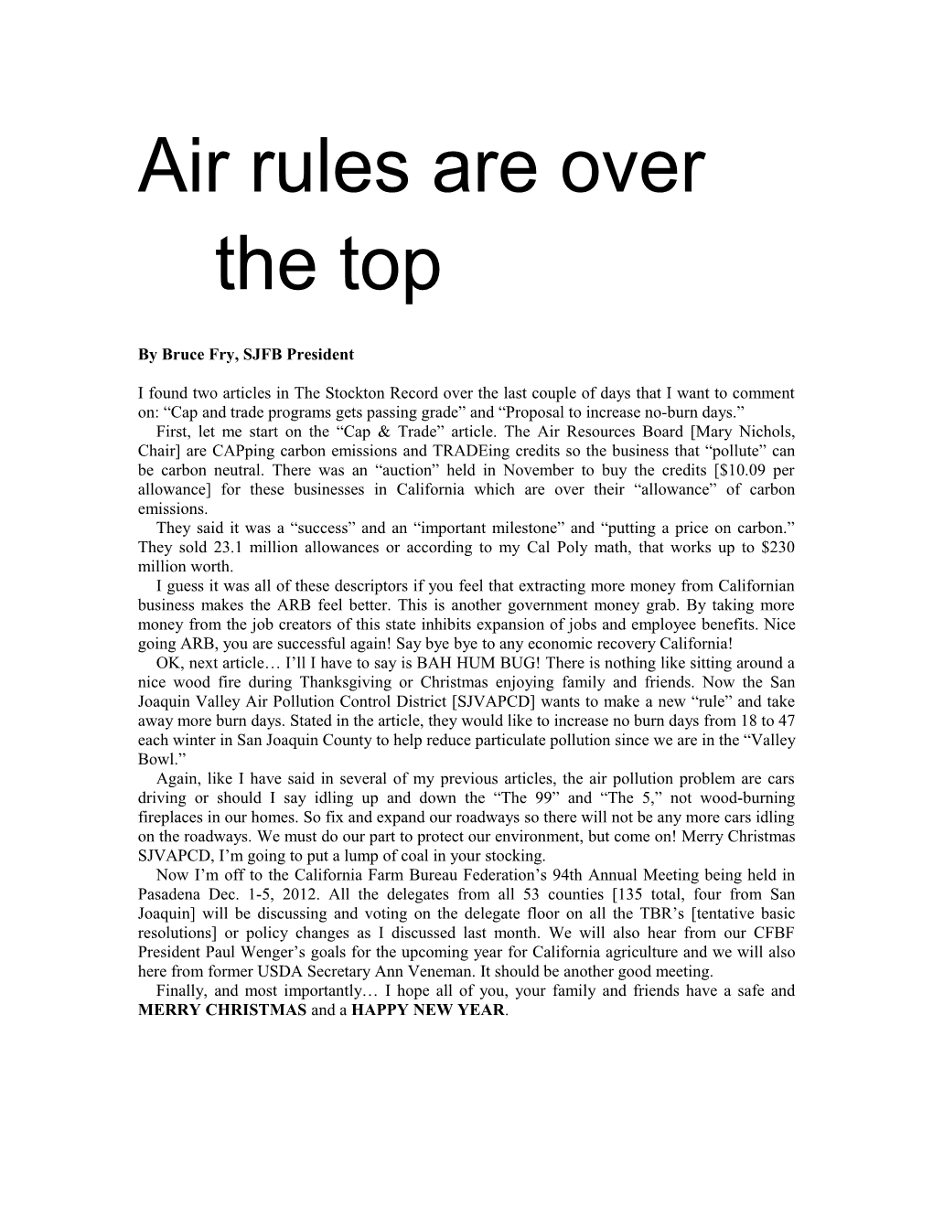 Air Rules Are Over the Top