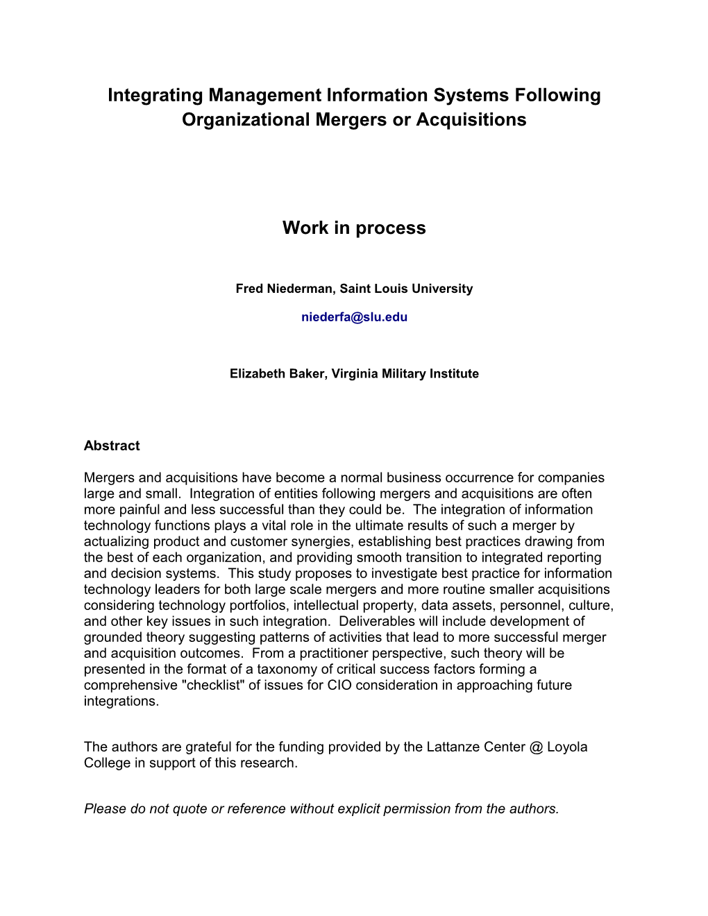 Integrating Management Information Systems Following Organizational Mergers Or Acquisitions