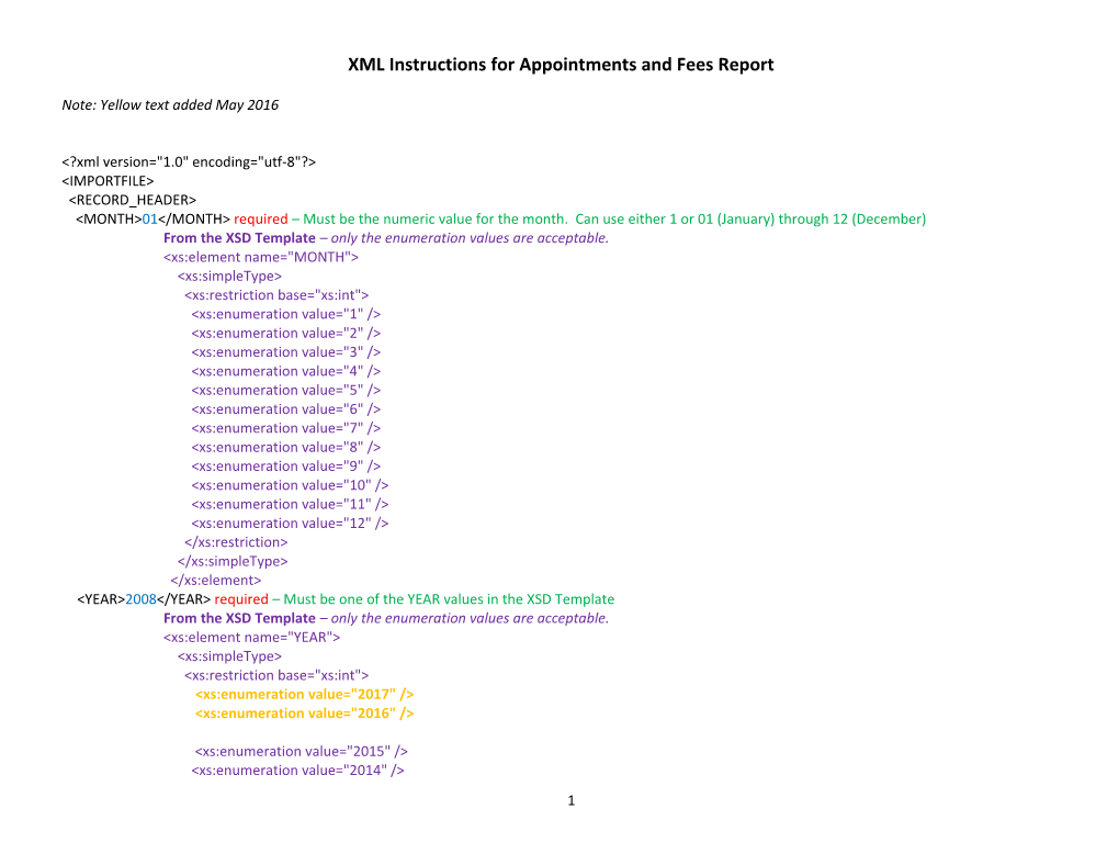 XML Instructions for Appointments and Fees Report