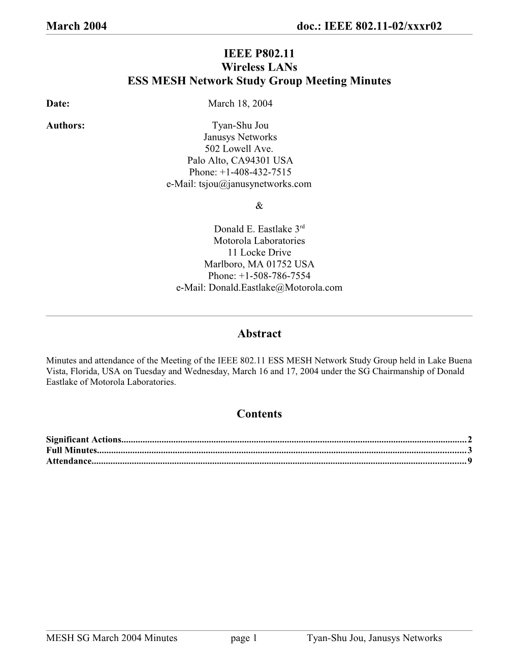 ESS MESH Network Study Group Meeting Minutes
