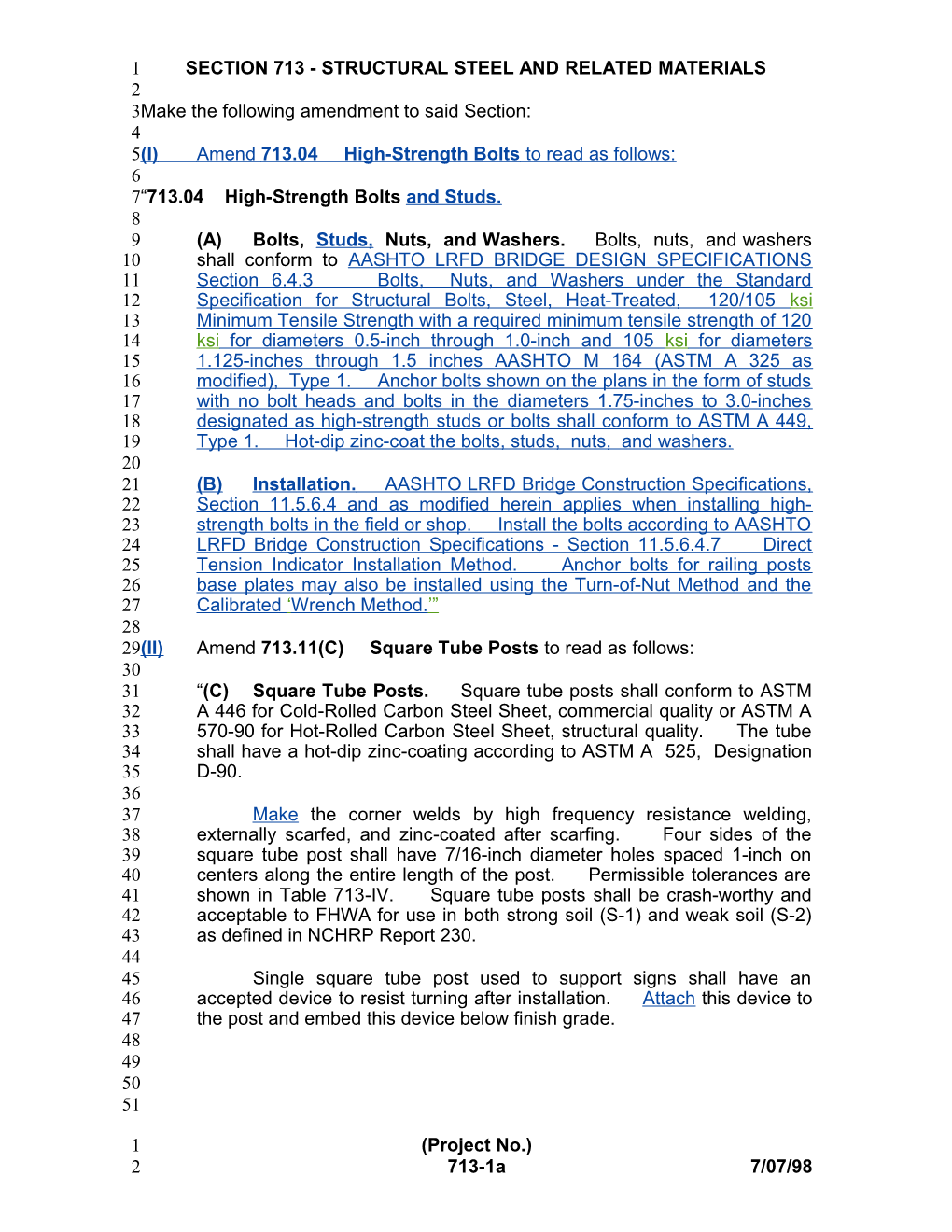 Section 713 Structural Steel and Related Materials