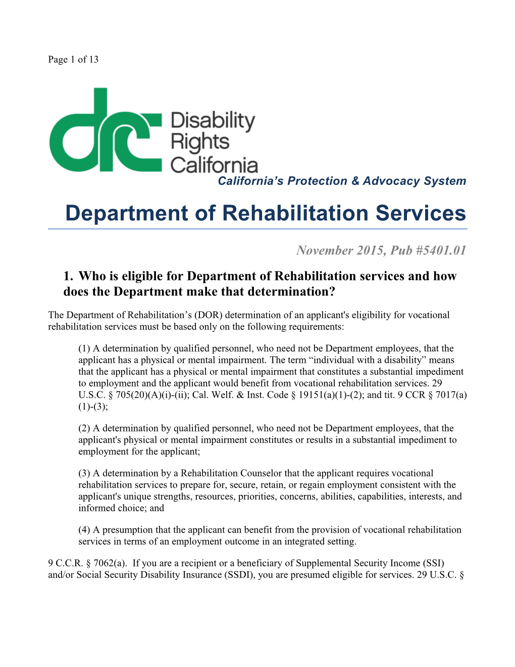 Department of Rehabilitation Services