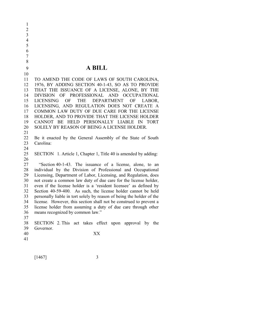 2011-2012 Bill 1467: Issuance of a License by LLR - South Carolina Legislature Online
