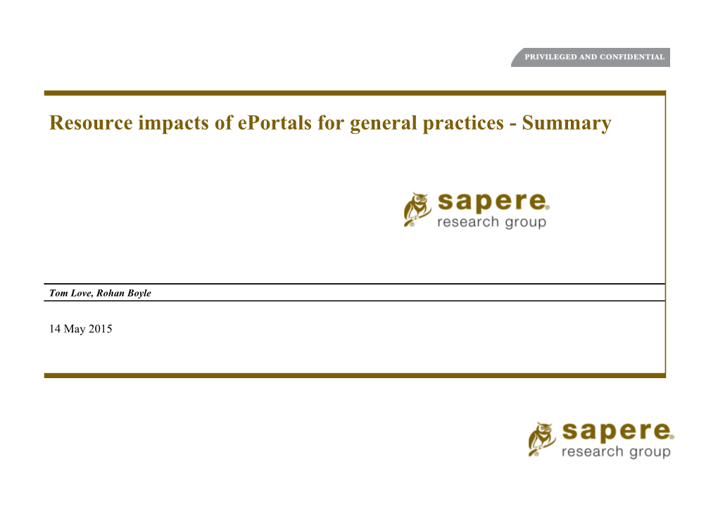 Resource Impacts of Eportals for General Practices - Summary