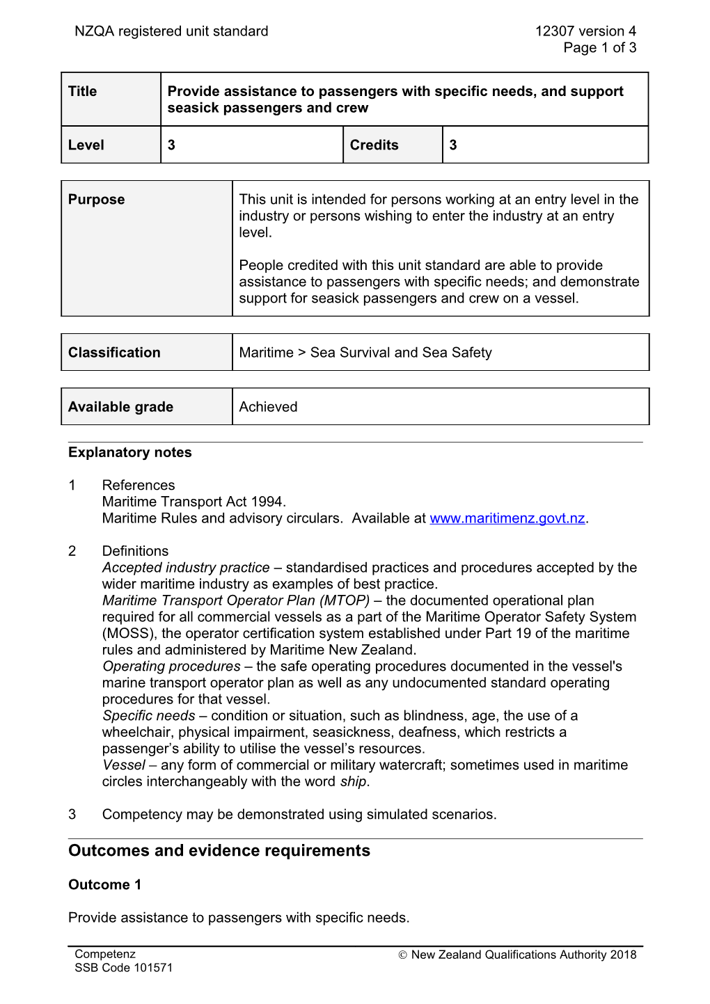 12307 Provide Assistance to Passengers with Specific Needs, and Support Seasick Passengers