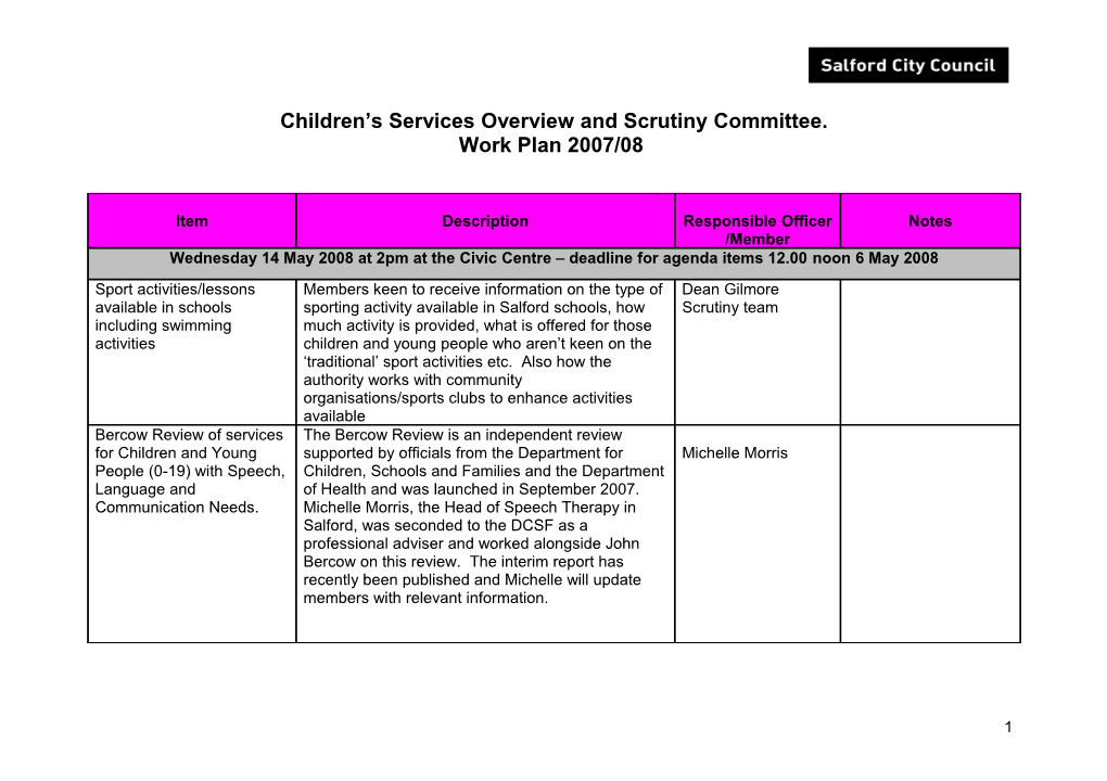 Children S Services Overview and Scrutiny Committee