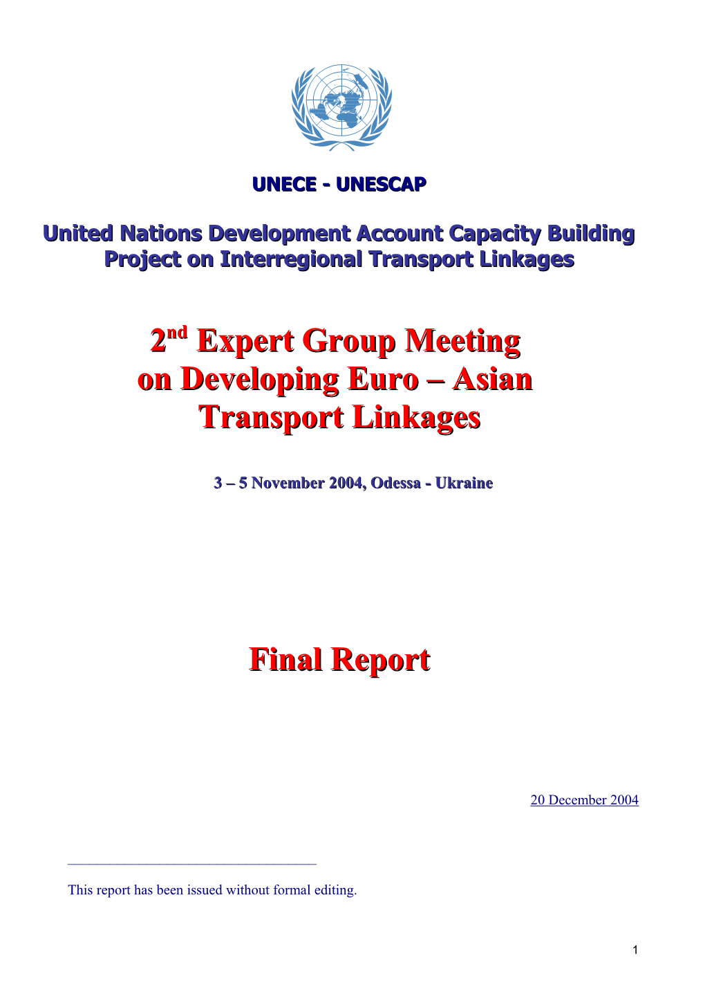 United Nations Development Account Capacity Building Project on Interregional Transport