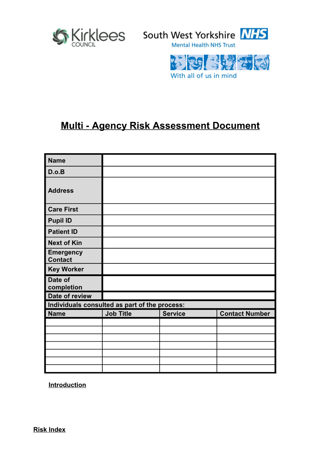 Multi-Agency Risk Assessment Document