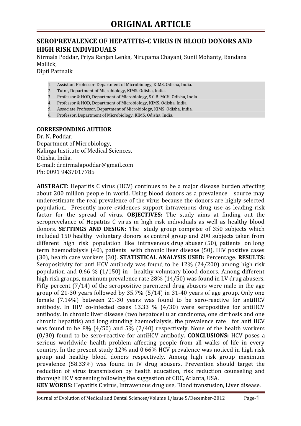 Seroprevalence of Hepatitis-C Virus in Blood Donors and High Risk Individuals