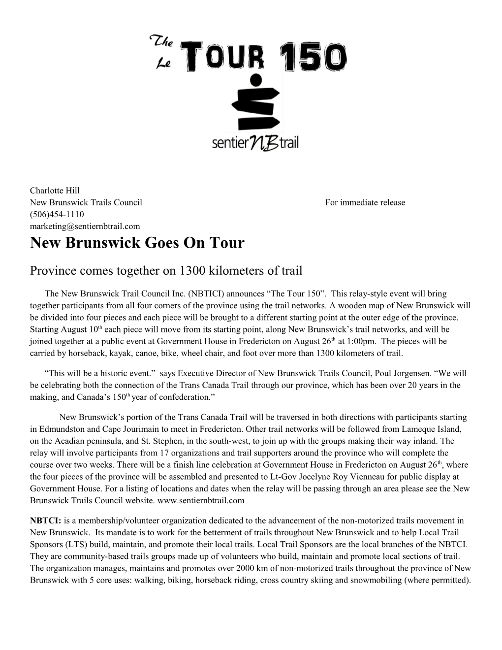 New Brunswick Trails Council for Immediate Release