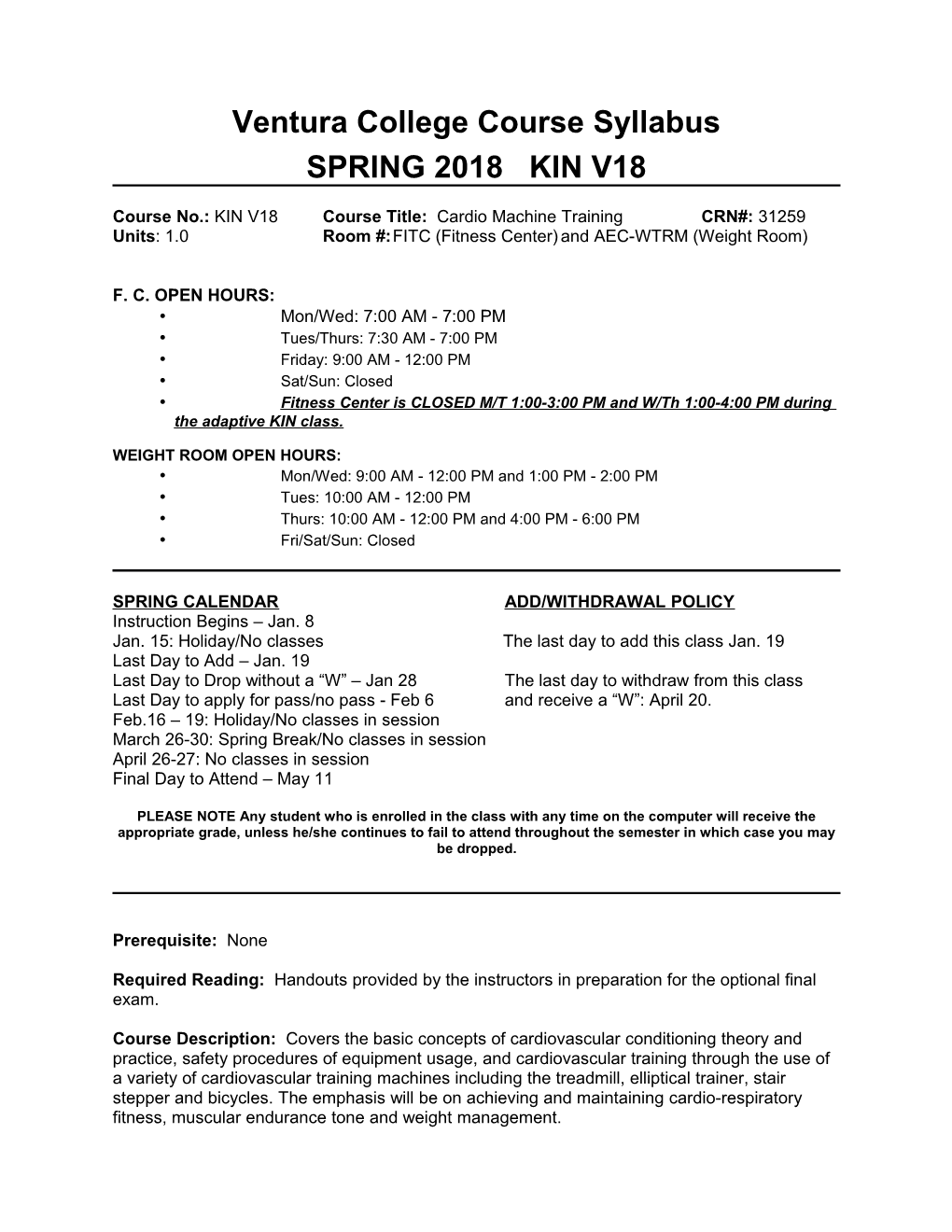 Ventura College Course Syllabus