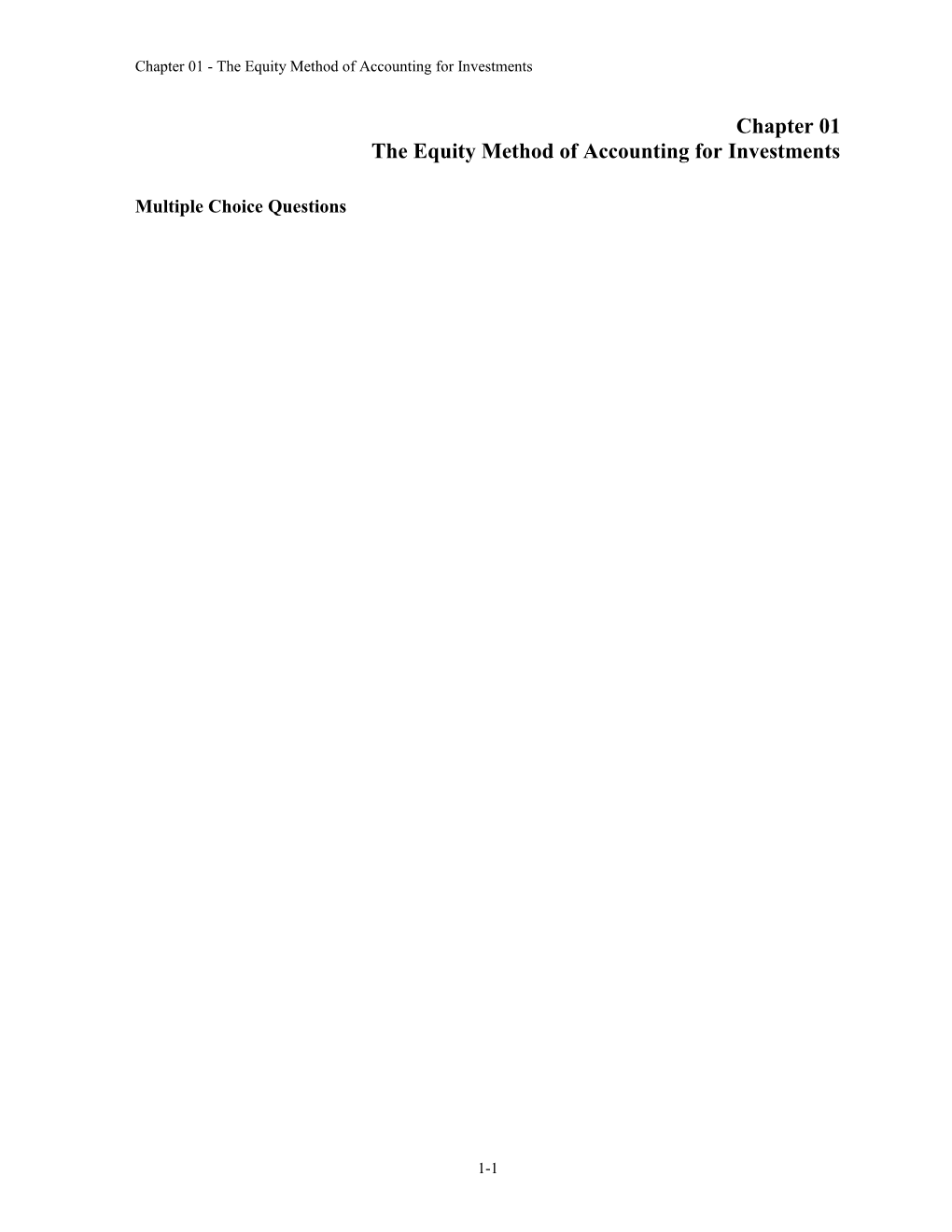Chapter 01 the Equity Method of Accounting for Investments