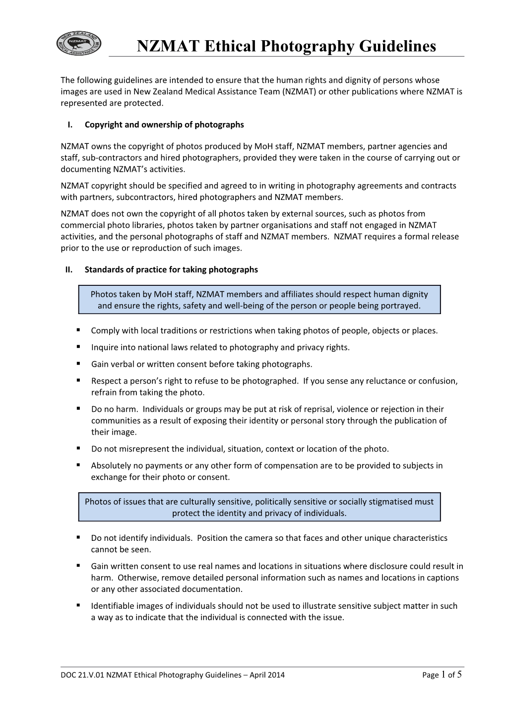 NZMAT Ethical Photography Guidelines