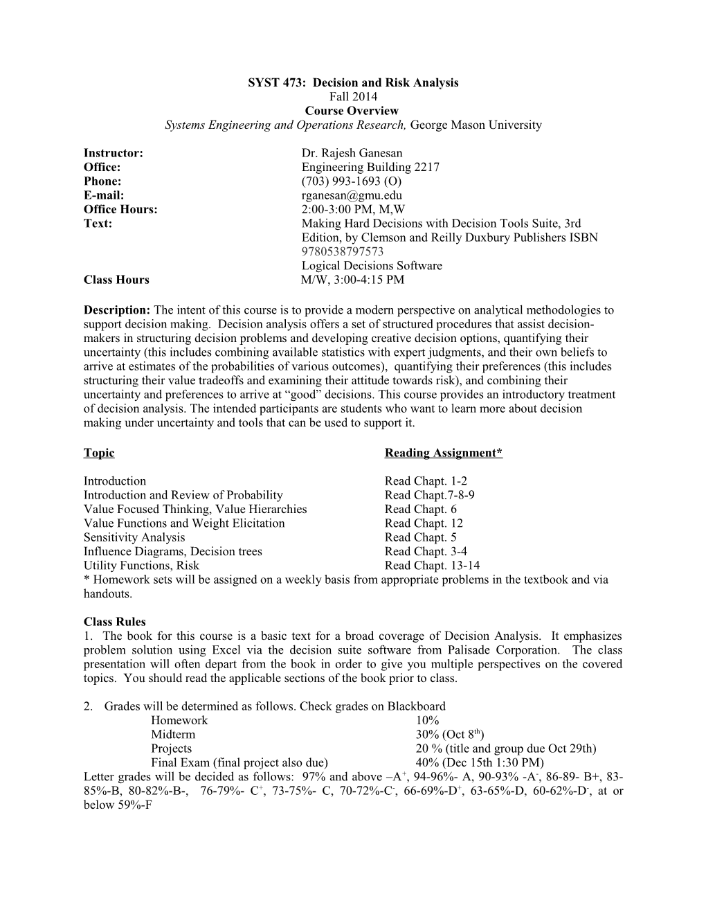 SYST 473: Decision and Risk Analysis