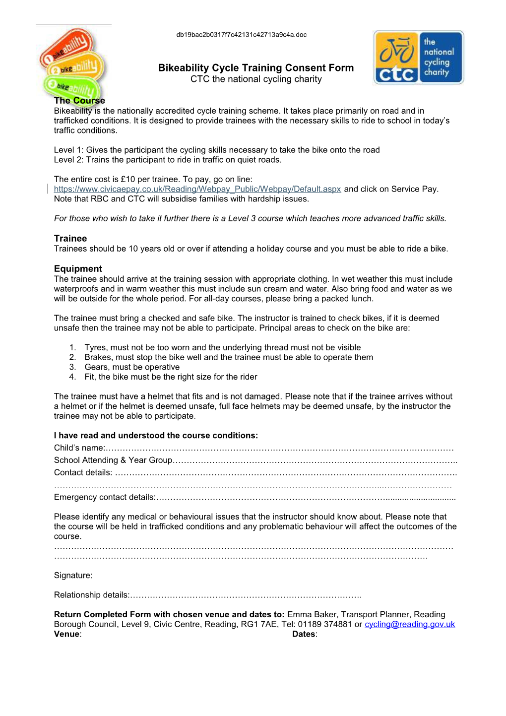 On Road Training Standard Consent Form