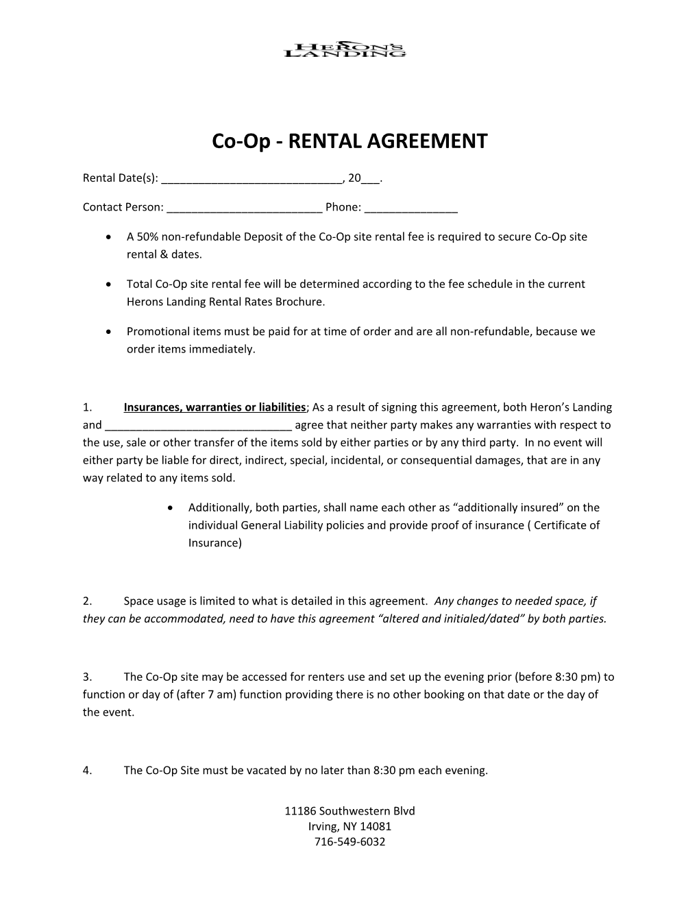 Co-Op - RENTAL AGREEMENT