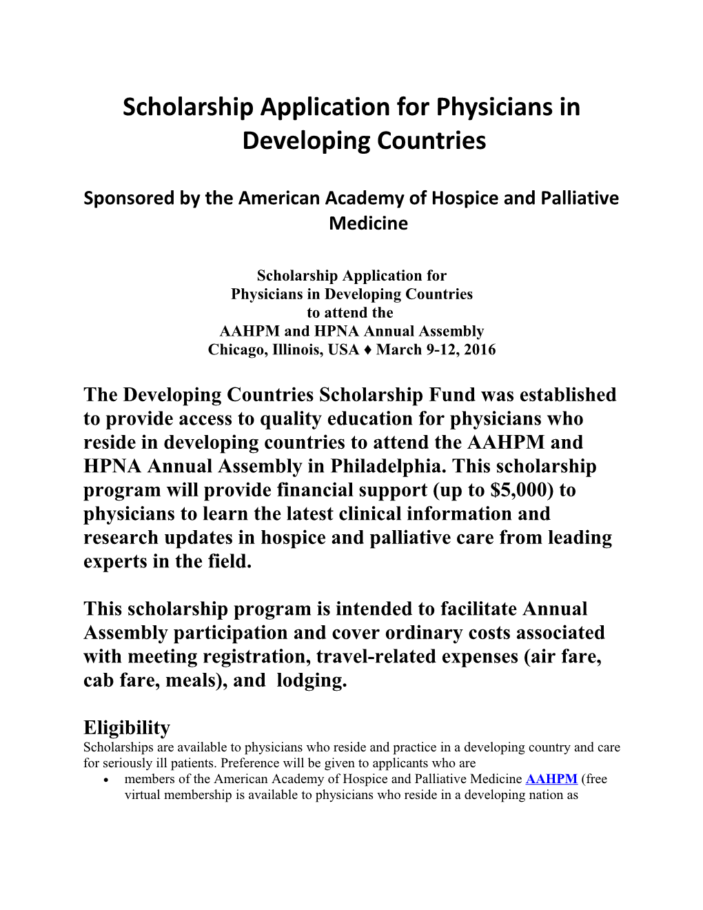 Scholarship Application for Physicians in Developing Countries