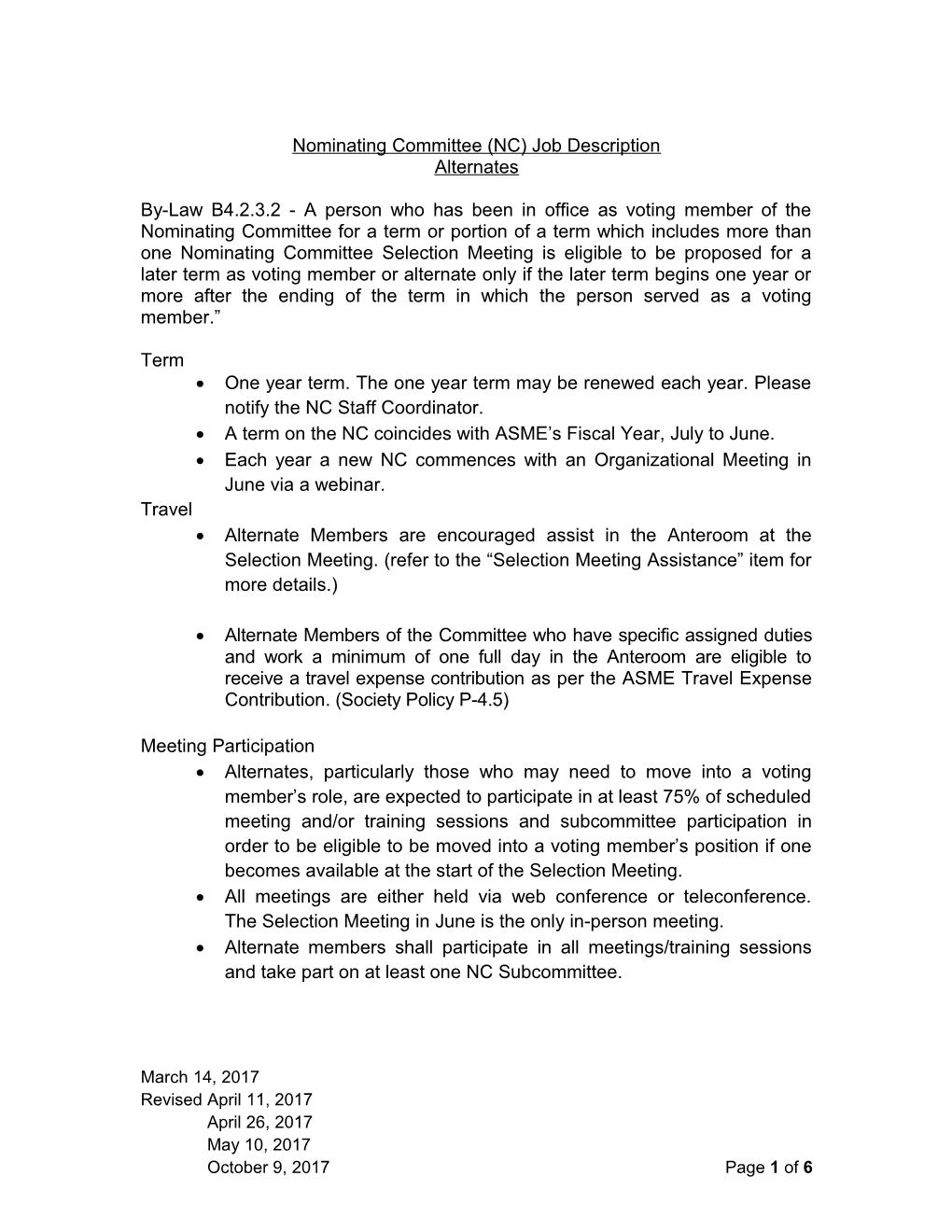Nominating Committee (NC) Job Description