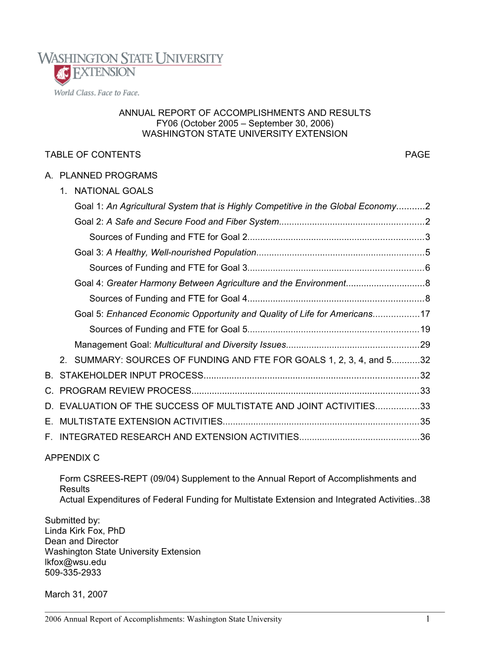 WSU Extension FY2004 Federal Report of Accomplishments