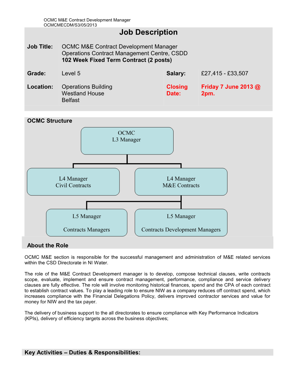 OCMC M&E Contract Development Manager