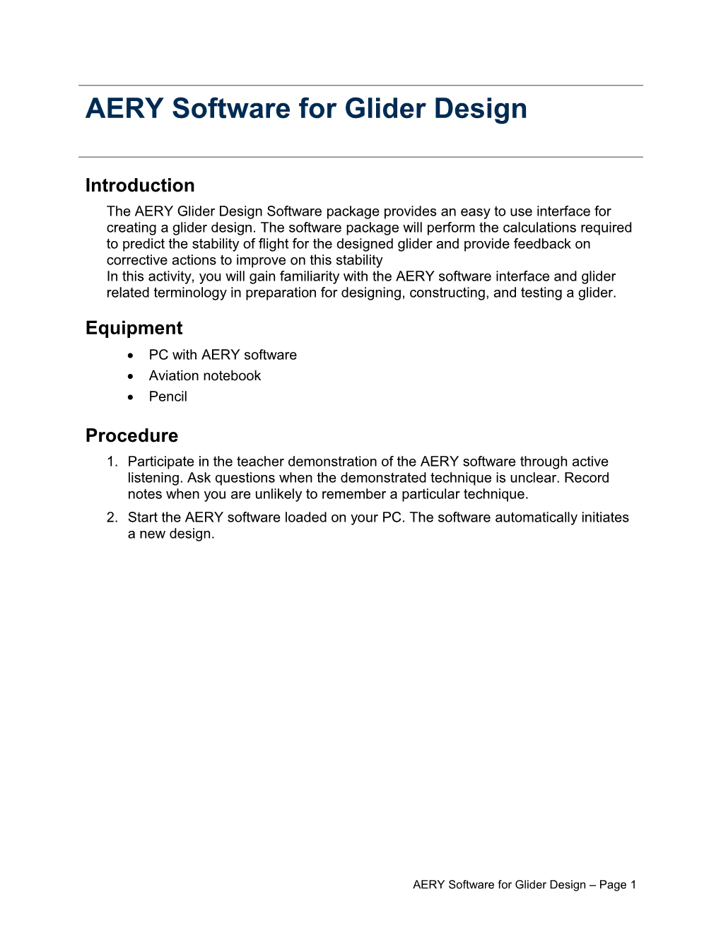 P 1.2.9 AERY Software for Glider Design