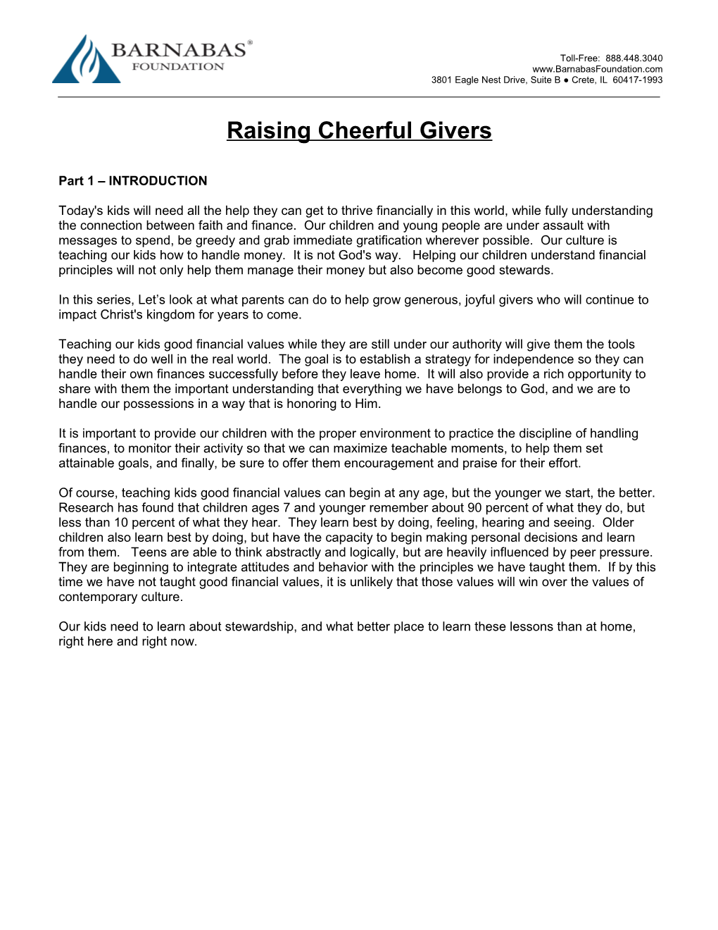 Raising Cheerful Givers