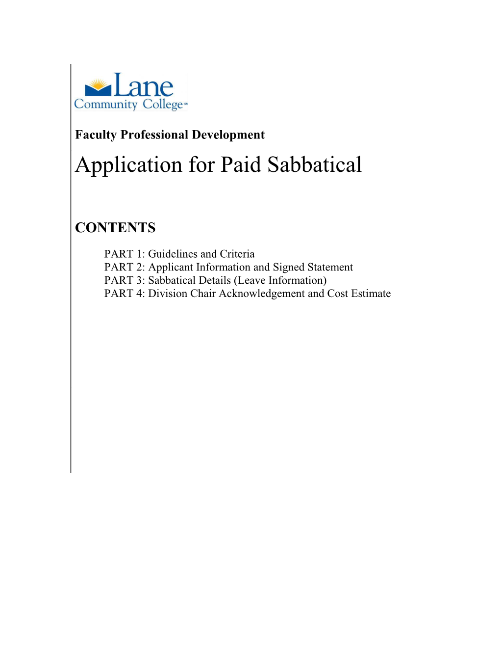Application for Paid Sabbatical 20XX