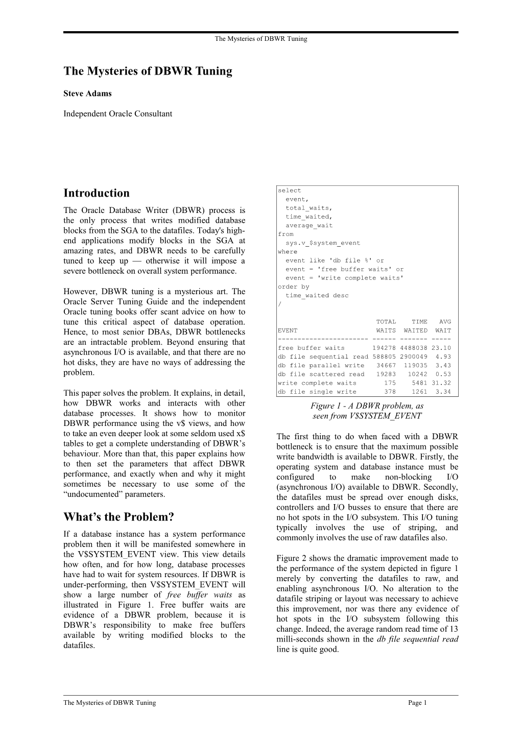 The Mysteries of DBWR Tuning