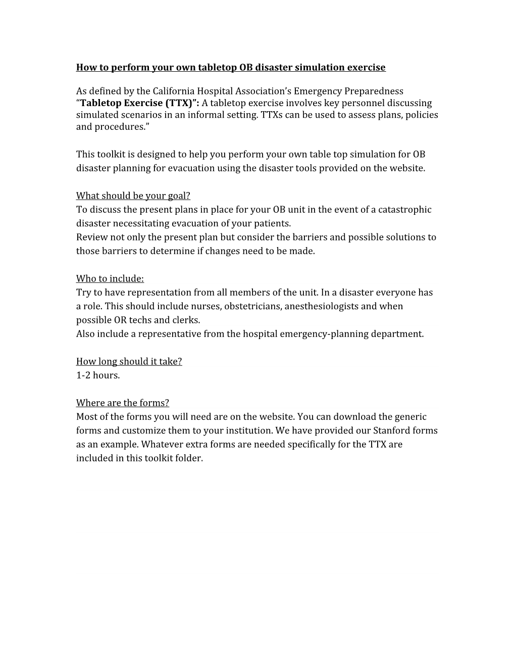 How to Perform Your Own Tabletop OB Disaster Simulation Exercise