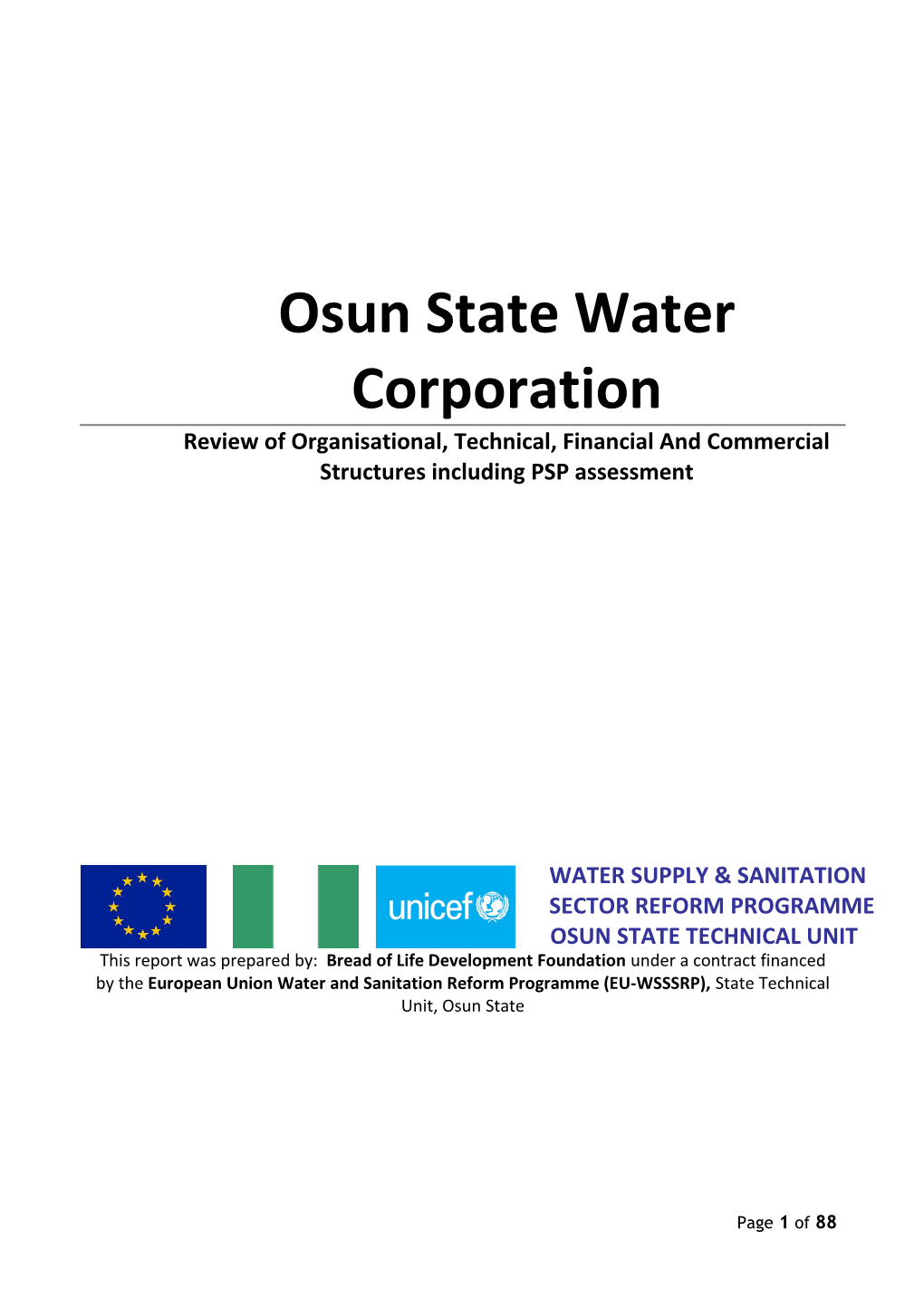Consultancy Study for the Restructuring of Osun State Water Corporation (OSWC) Conducted