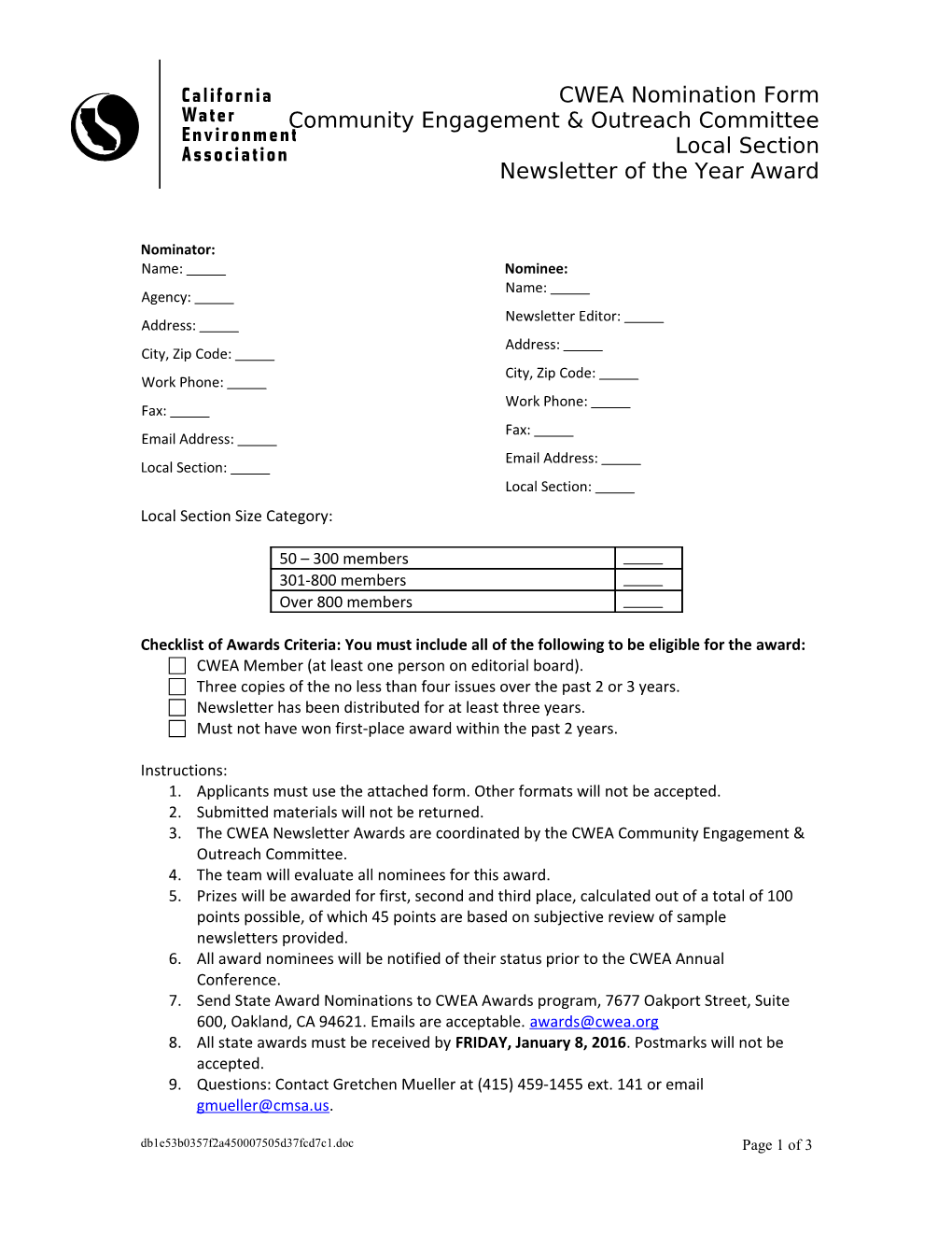 CWEA Nomination Form