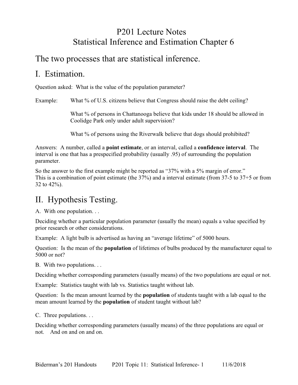 Statistical Inference and Estimationchapter 6