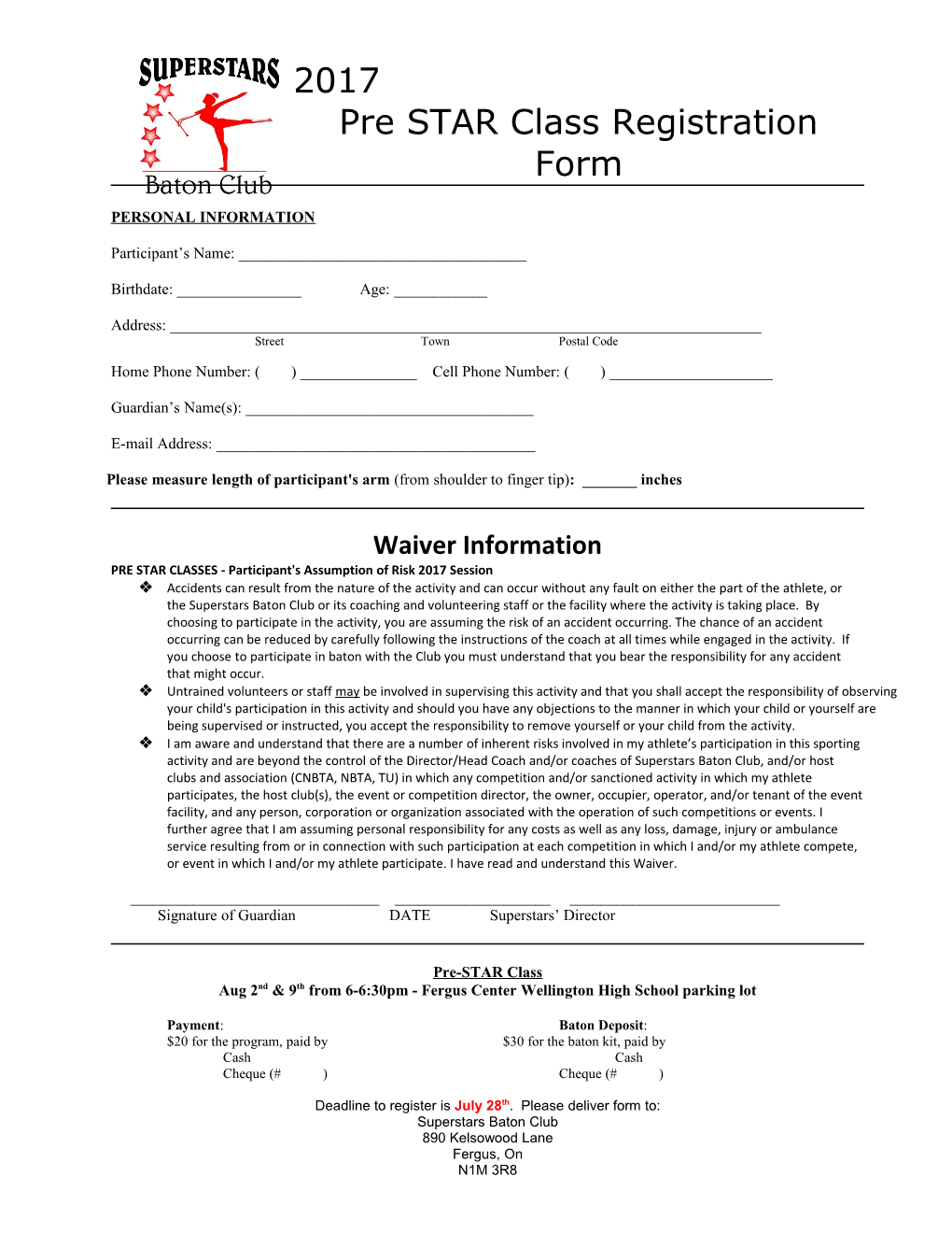 Pre STAR Classregistration Form
