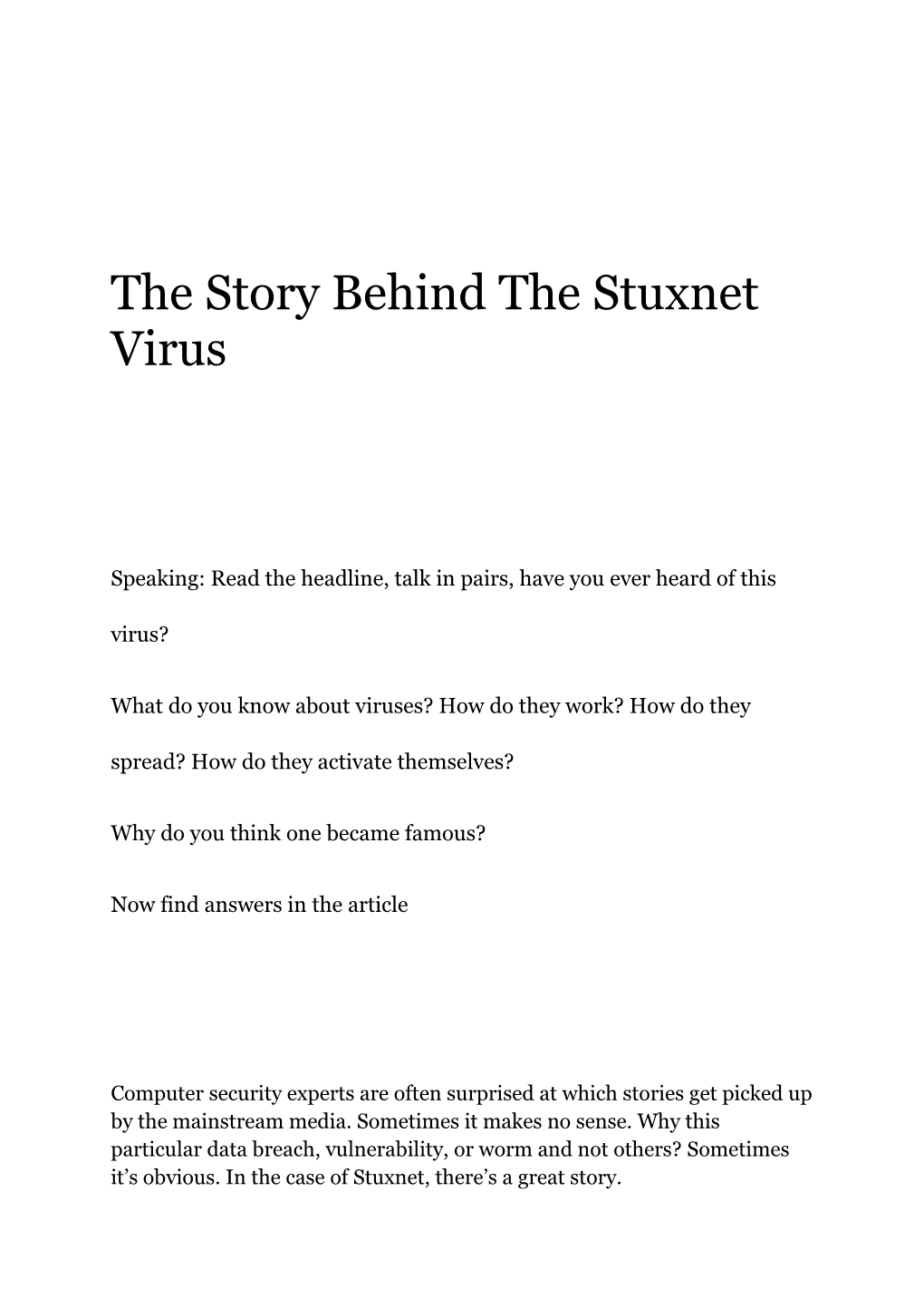 The Story Behind the Stuxnet Virus