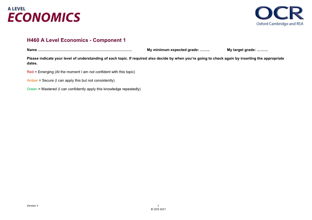 OCR AS and a Level Economics - H460 a Level Economics - Component 1