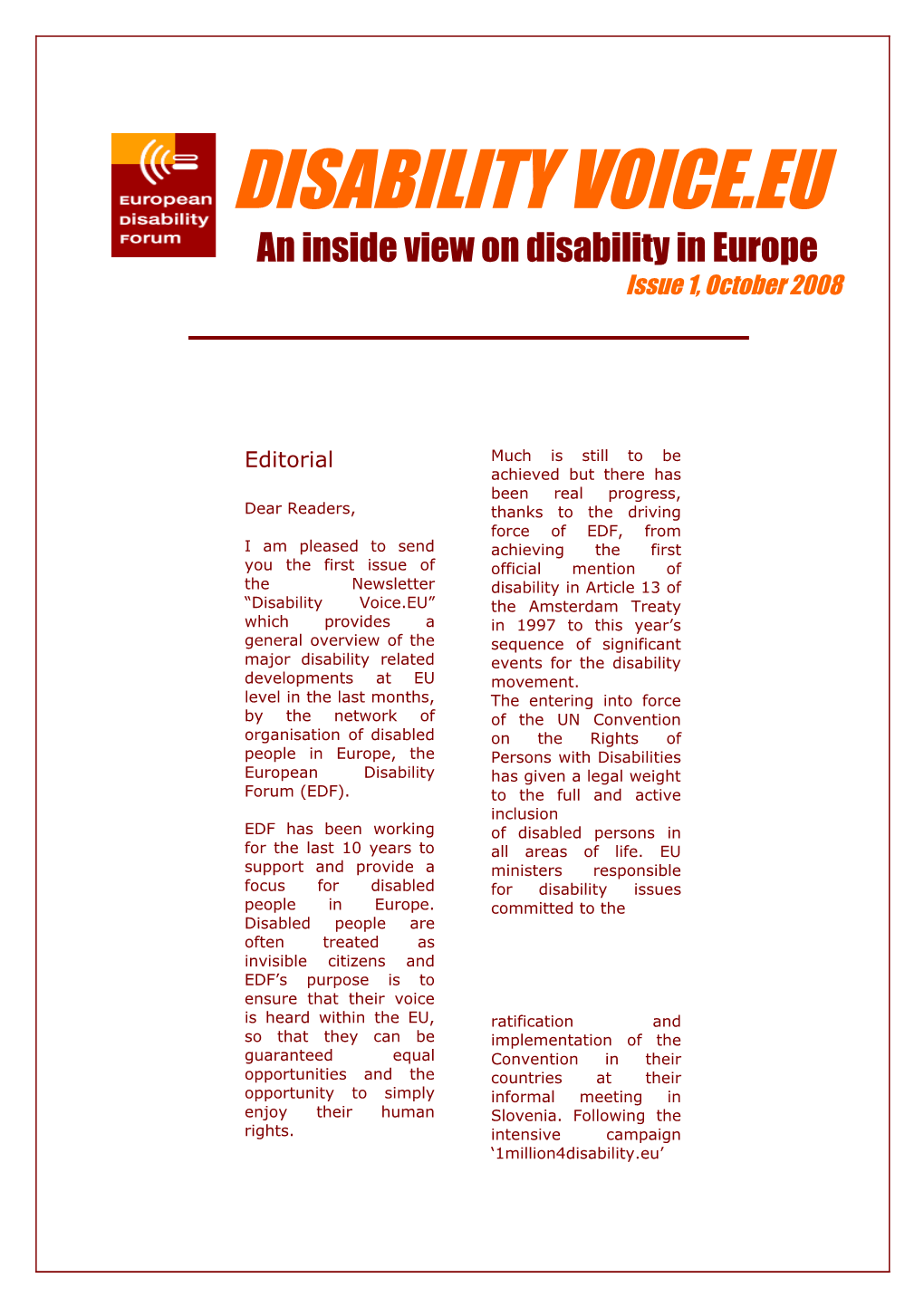 Disability Voice.EU, Issue 1, October 2008