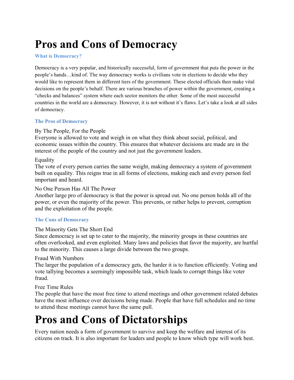 Pros and Cons of Democracy