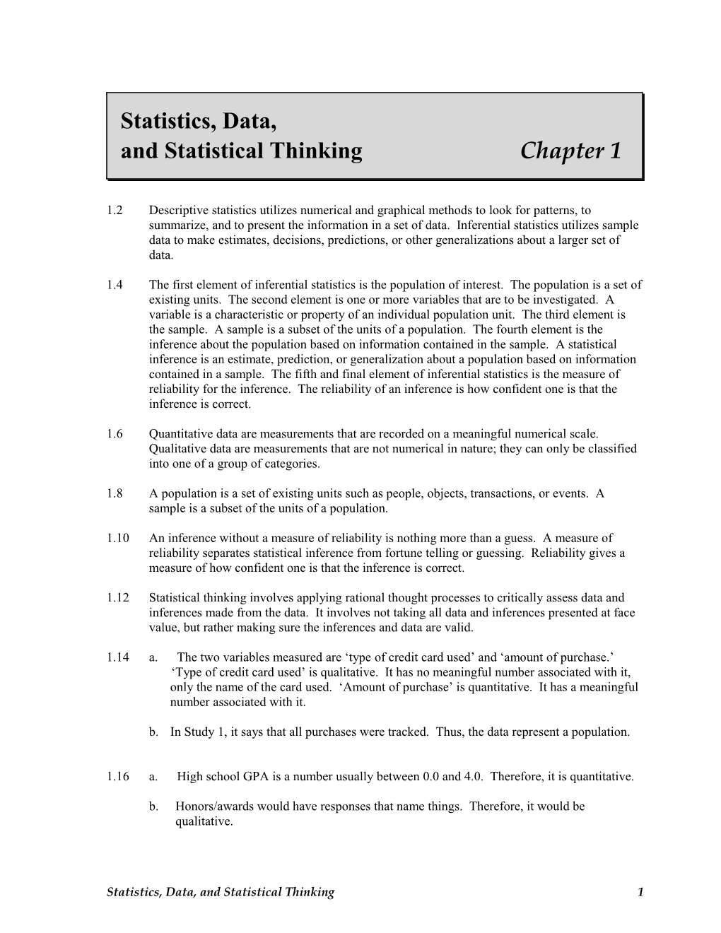 And Statistical Thinking Chapter 1
