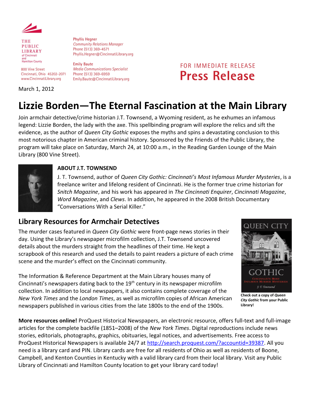 Lizzie Borden the Eternal Fascination at the Main Library