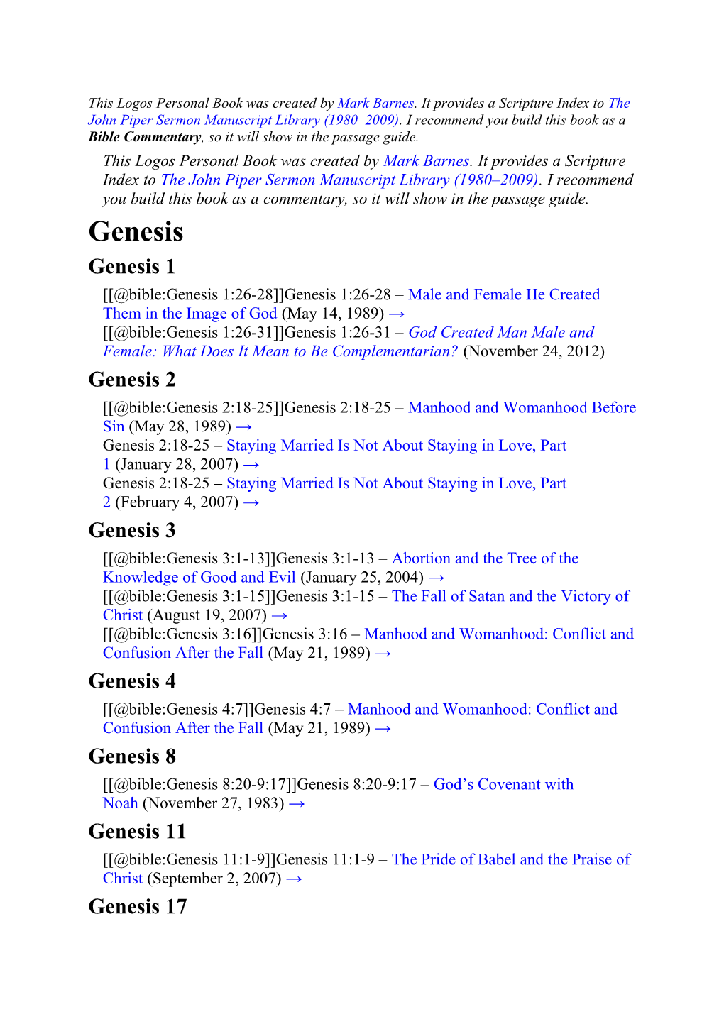 Scripture Index to the John Piper Sermon Manuscript Library