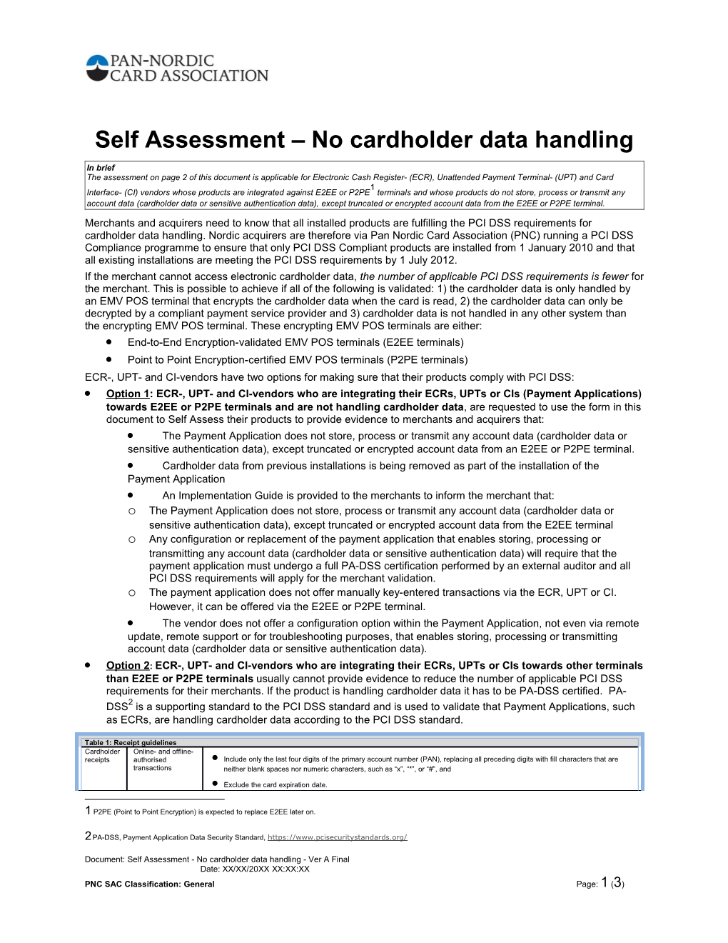 Self Assessment No Cardholder Data Handling