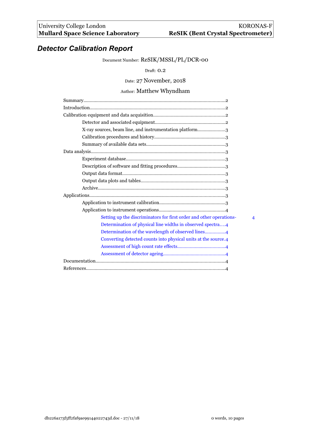 Detector Calibration Report