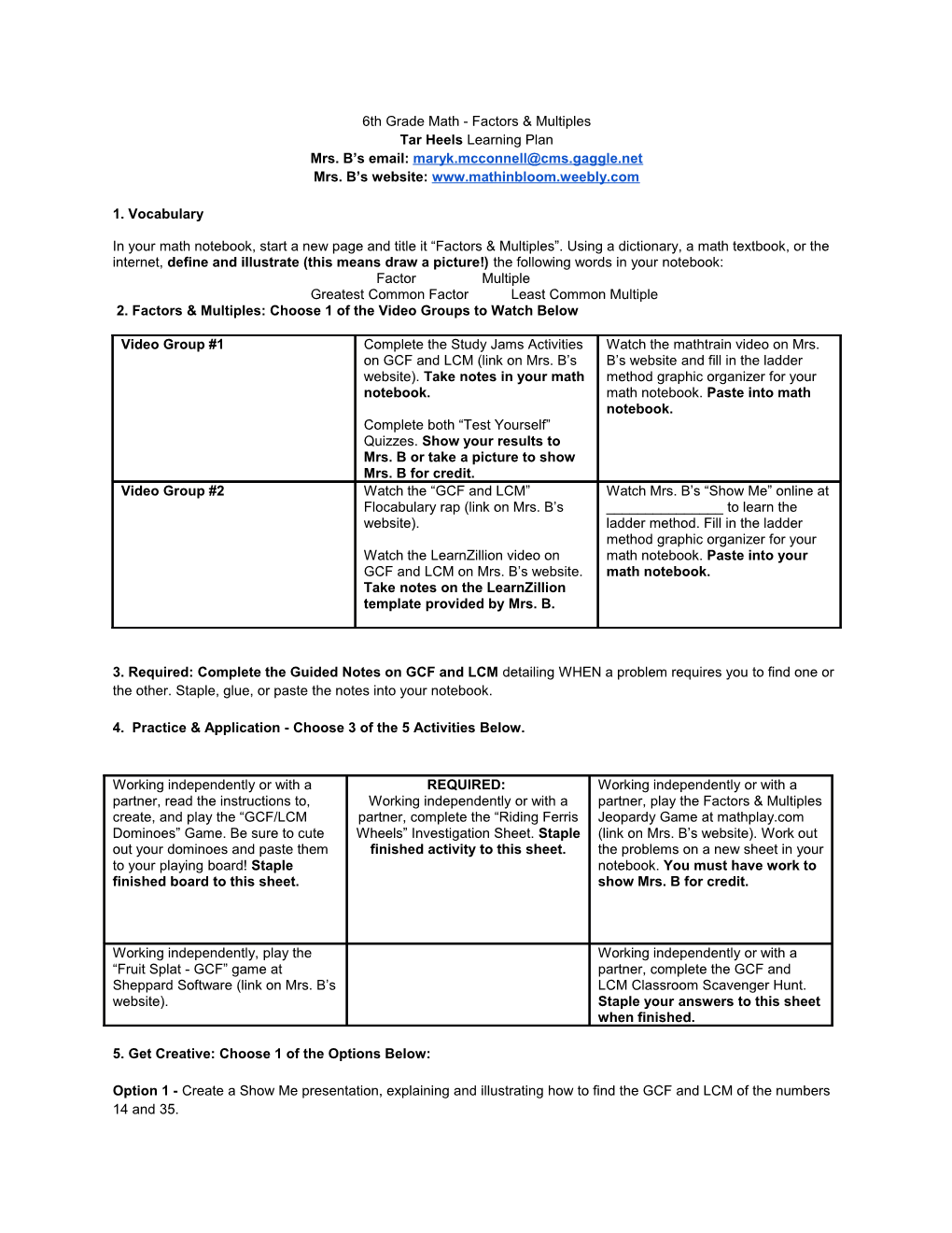 Factors & Multiples Learning Plan - Mastery