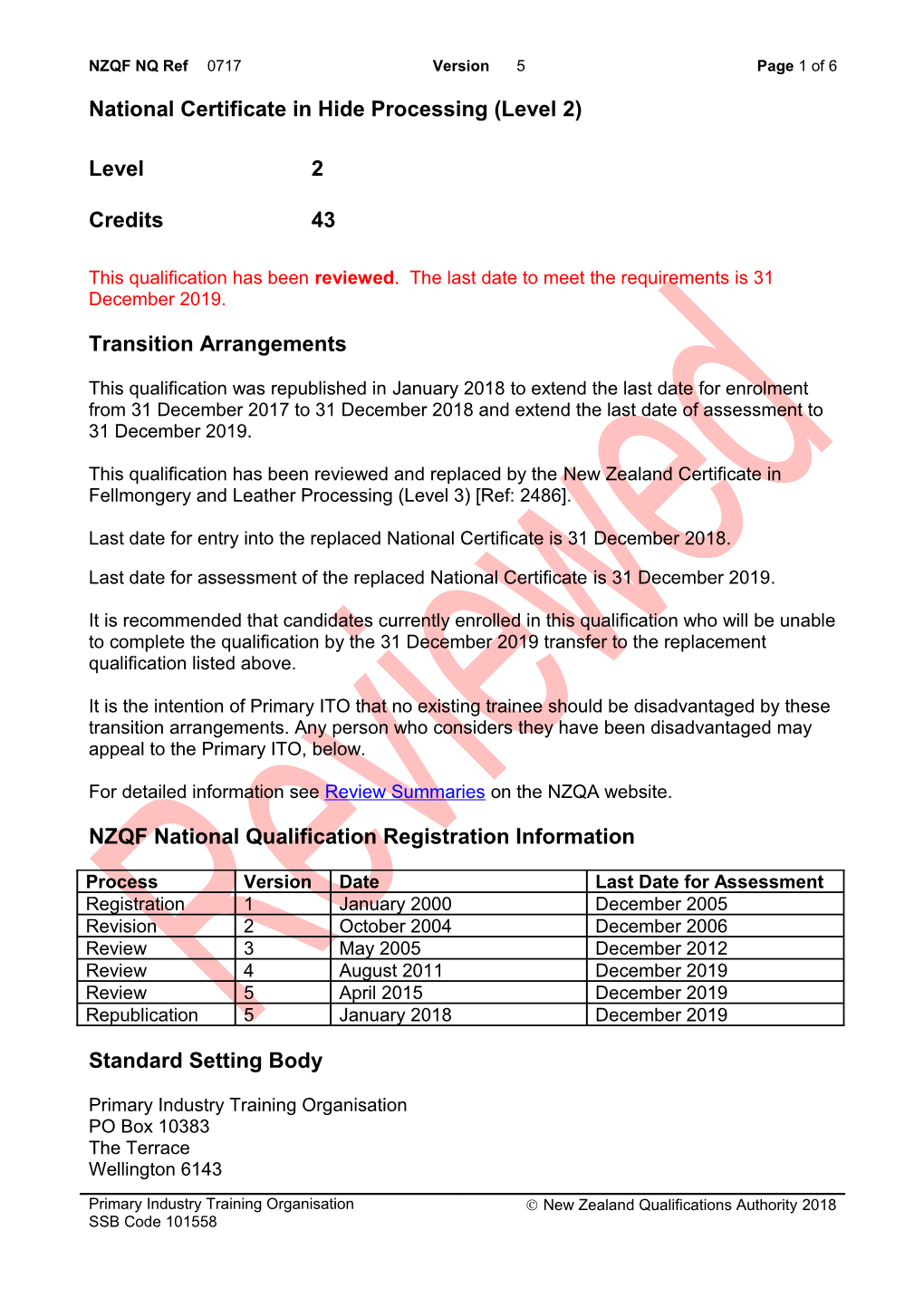 0717 National Certificate in Hide Processing (Level 2)