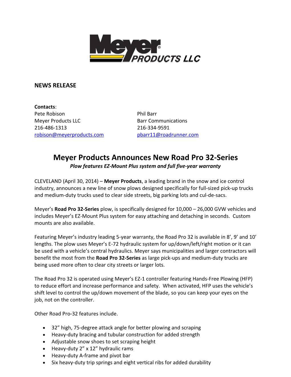 Meyer Products Announces New Road Pro 32-Series