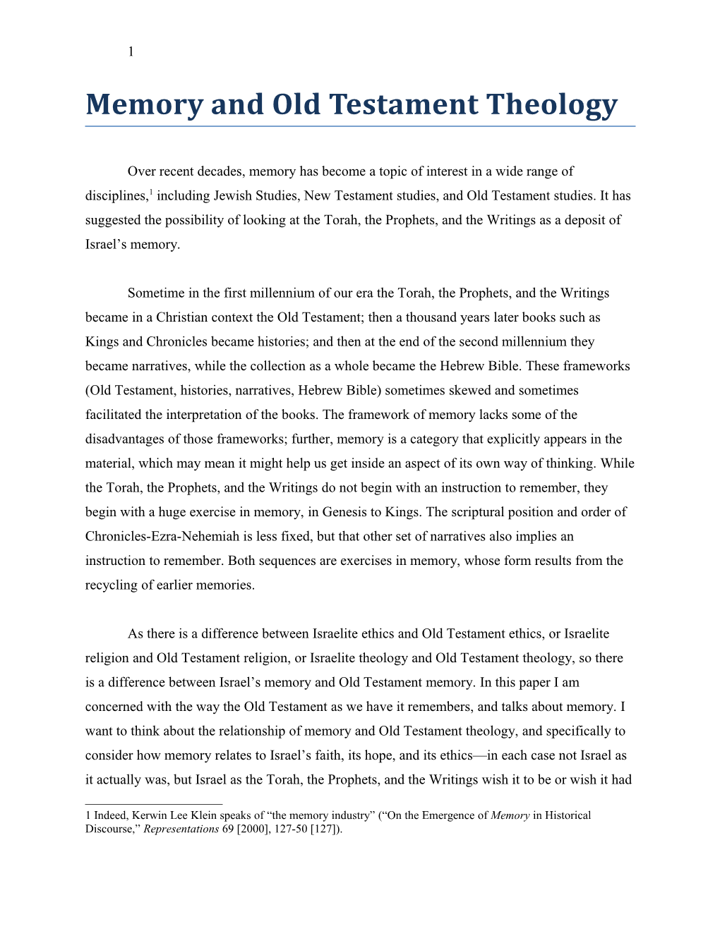 Memory and Old Testament Theology