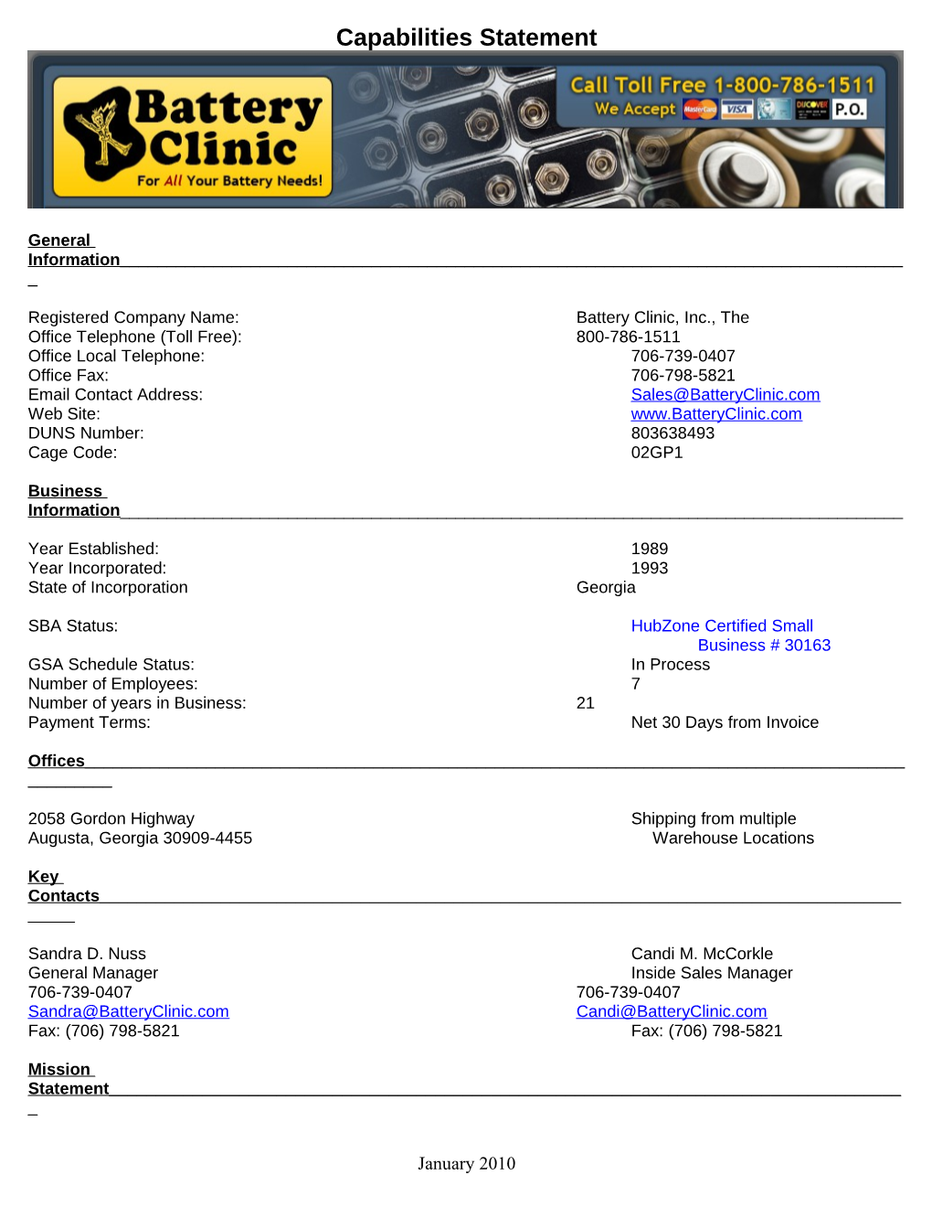 Registered Company Name:Battery Clinic, Inc., The